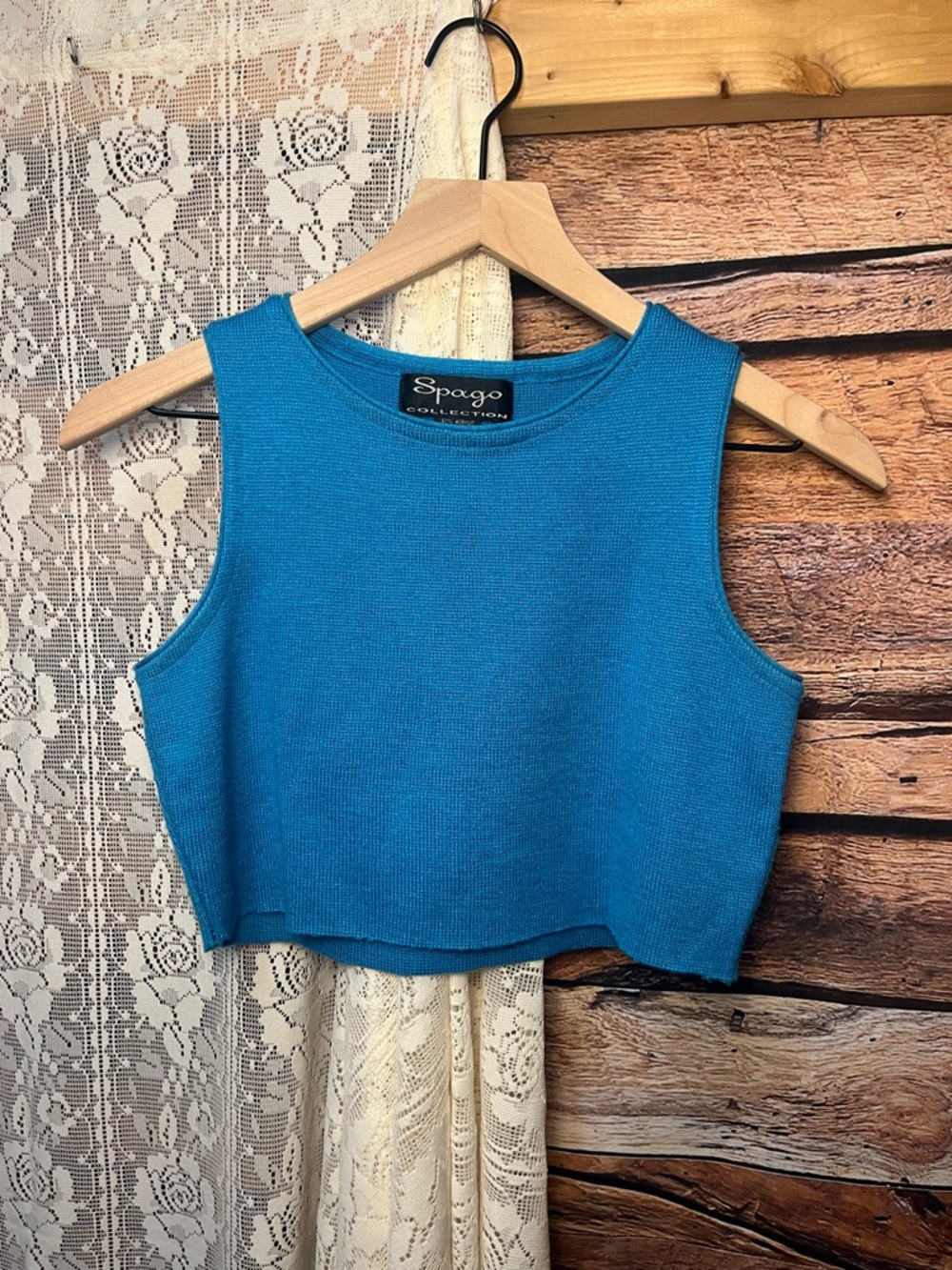 Spago Collection Blue Acrylic Knit Crop Tank (196) - Picture 2 of 7